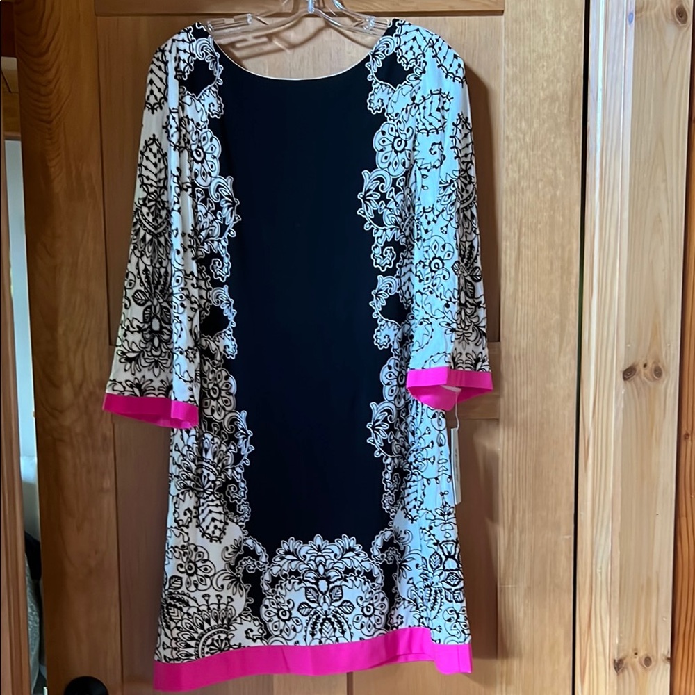 Eliza J Black and White Dress with Pink Trim